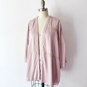 LOGO Lavish by Lori Goldstein Baby‎ Pink Open Front Kimono with Lace Accents